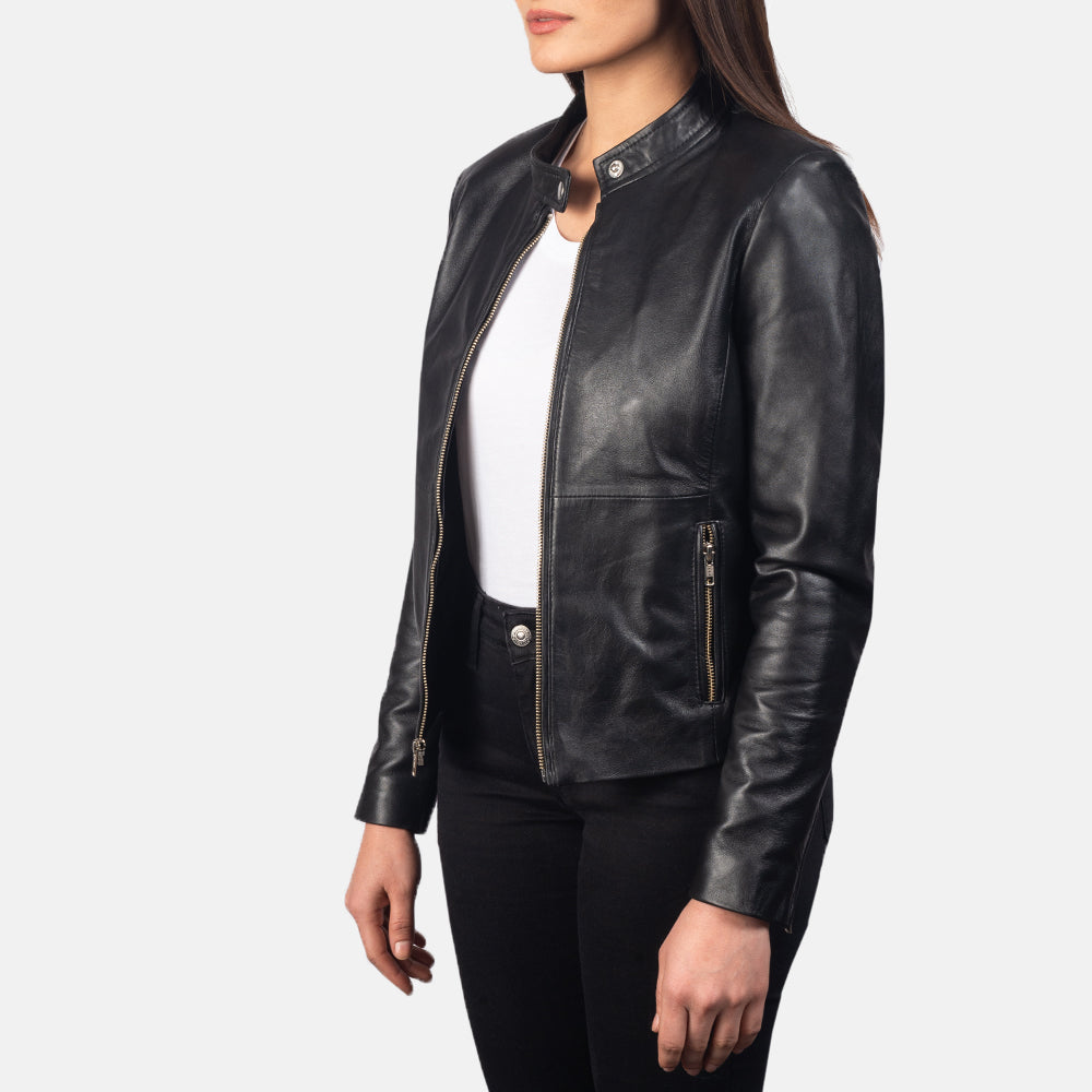 Irvine black sheepskin leather biker jacket for women