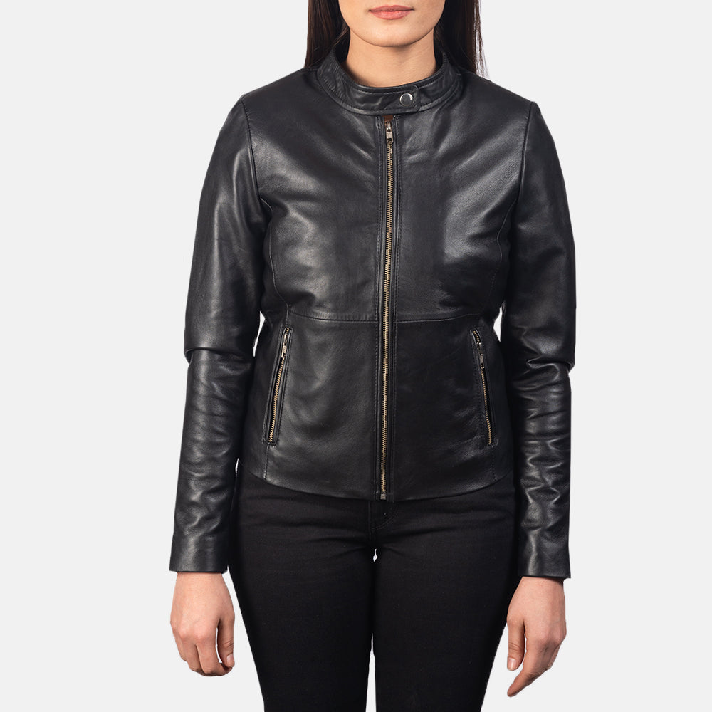 Irvine black sheepskin biker jacket for women, photo 4