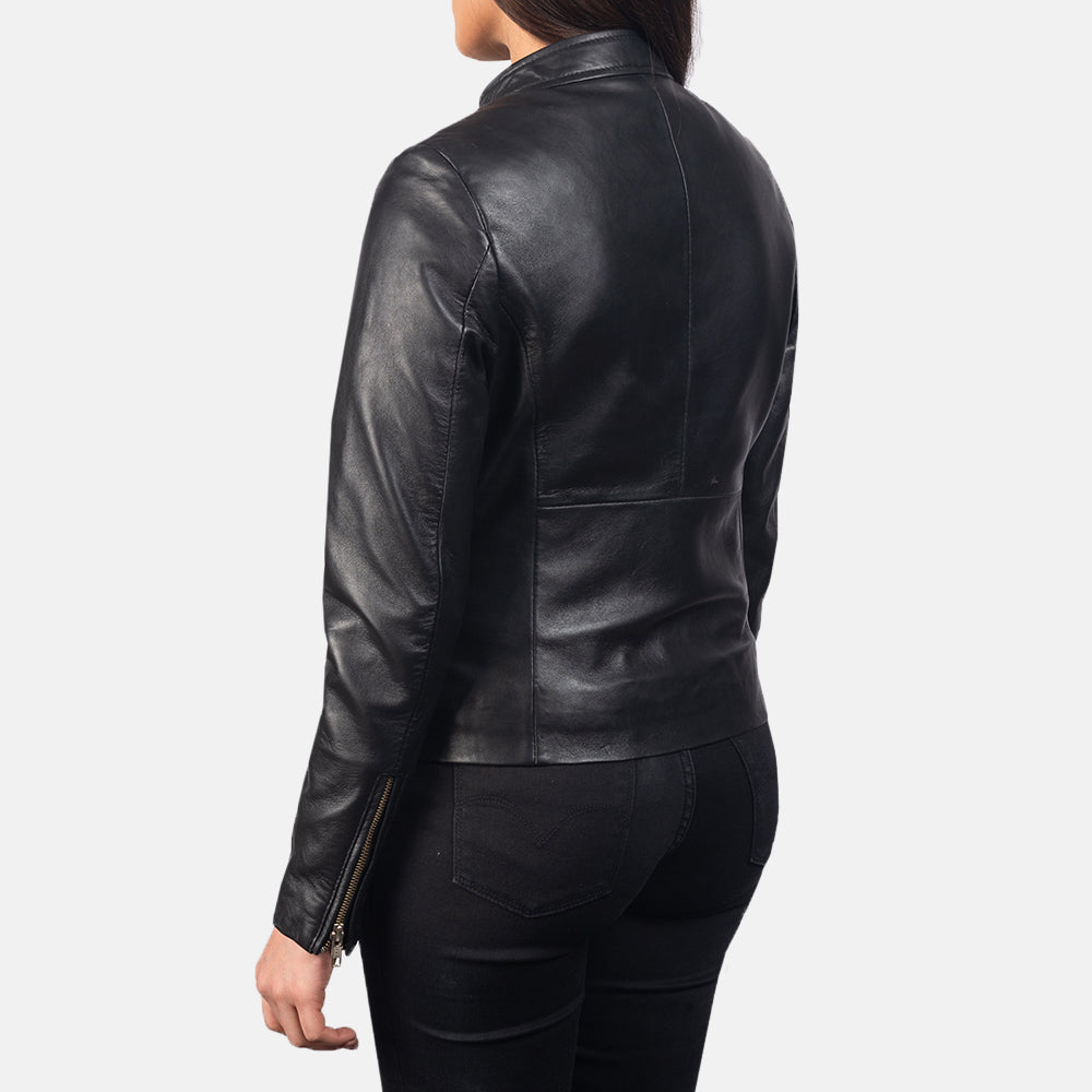 Irvine black sheepskin biker jacket for women, photo 5