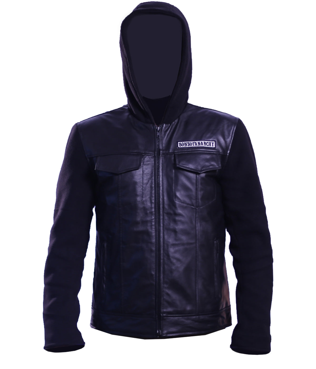 SAMCRO Sons of Anarchy black faux leather zip-up hoodie, photo 2