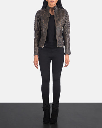 Carnoustie distressed brown biker jacket for women, photo 7
