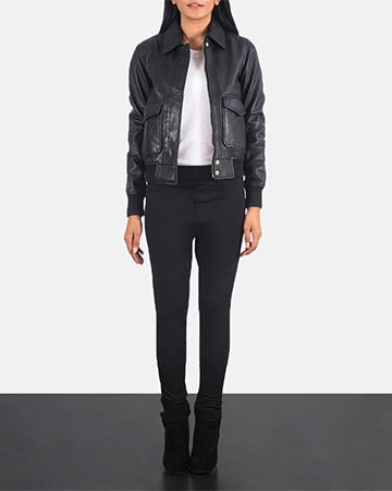Balloch black sheepskin A-2 bomber jacket for women, photo 7