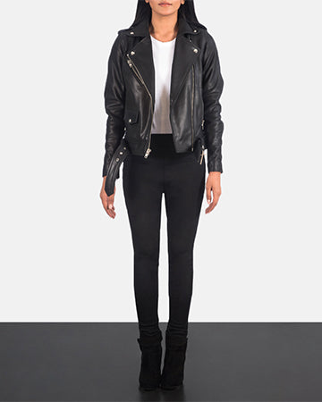 Bishopbriggs black cowhide biker jacket for women, photo 7