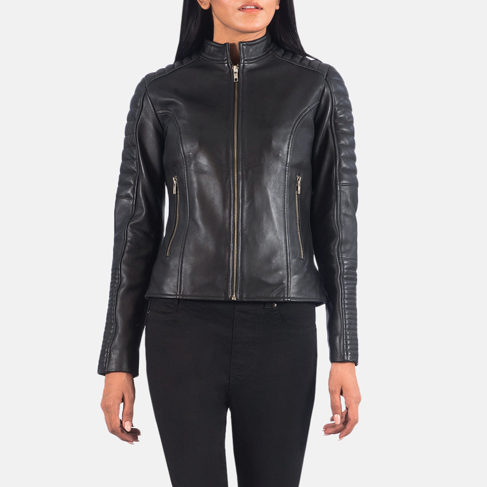 Campbeltown black quilted leather motorcycle jacket for women