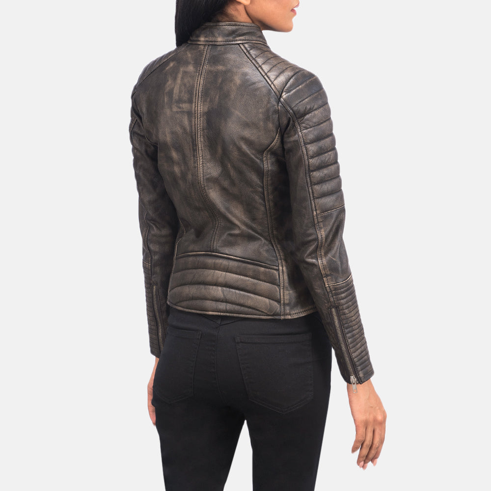 Carnoustie distressed brown biker jacket for women, photo 5