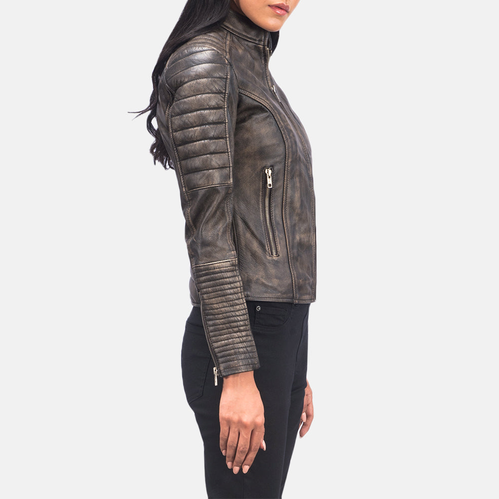 Carnoustie distressed brown biker jacket for women, photo 6