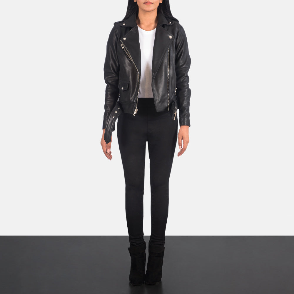 Bishopbriggs black cowhide biker jacket for women, photo 2