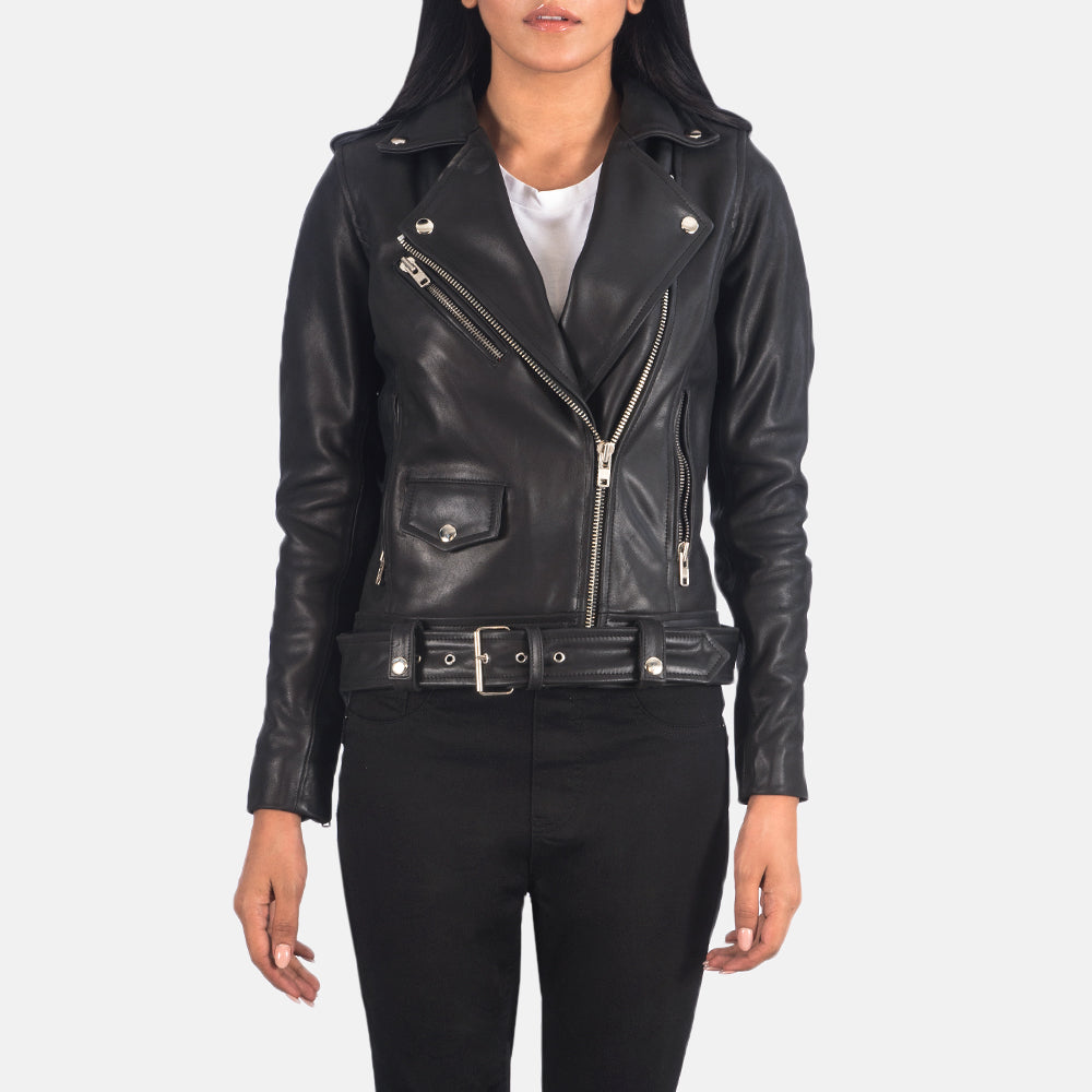 Bishopbriggs black cowhide biker jacket for women, photo 4