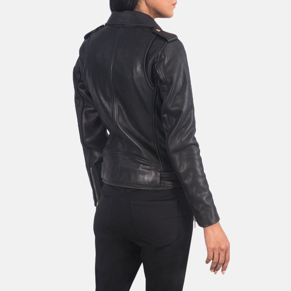 Bishopbriggs black cowhide biker jacket for women, photo 5