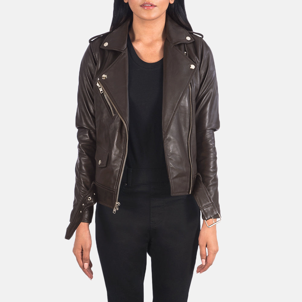 Broxburn brown sheepskin moto jacket for women, photo 3