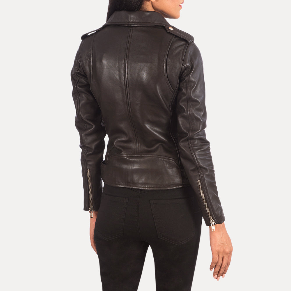Broxburn brown sheepskin moto jacket for women, photo 5