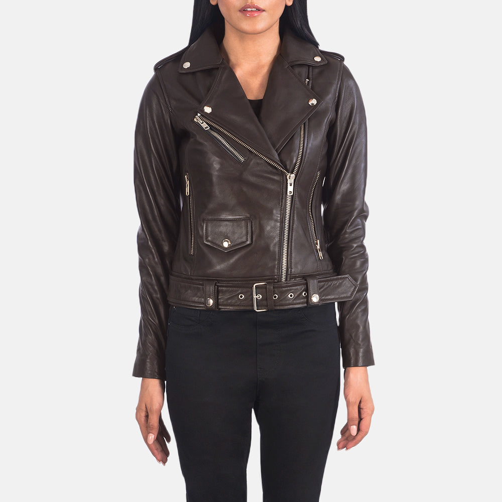 Broxburn brown sheepskin moto jacket for women, photo 4