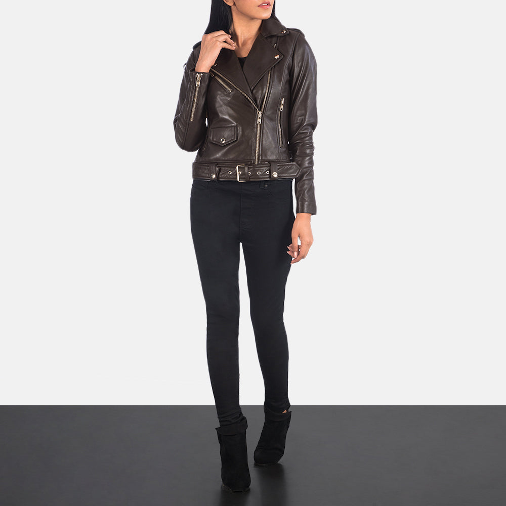 Broxburn brown sheepskin moto jacket for women, photo 2