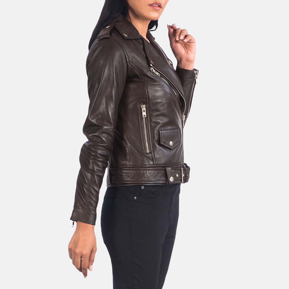 Broxburn brown sheepskin leather moto jacket for women