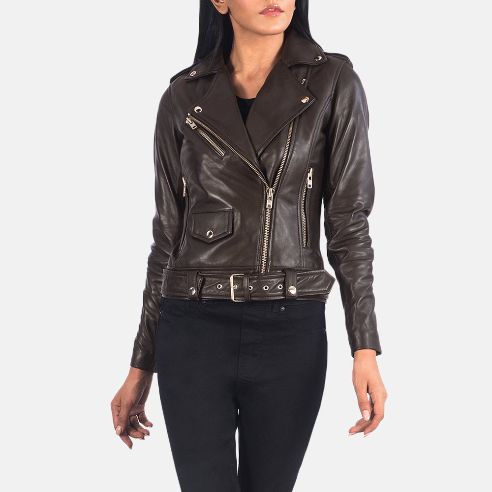 Broxburn brown sheepskin moto jacket for women, photo 6