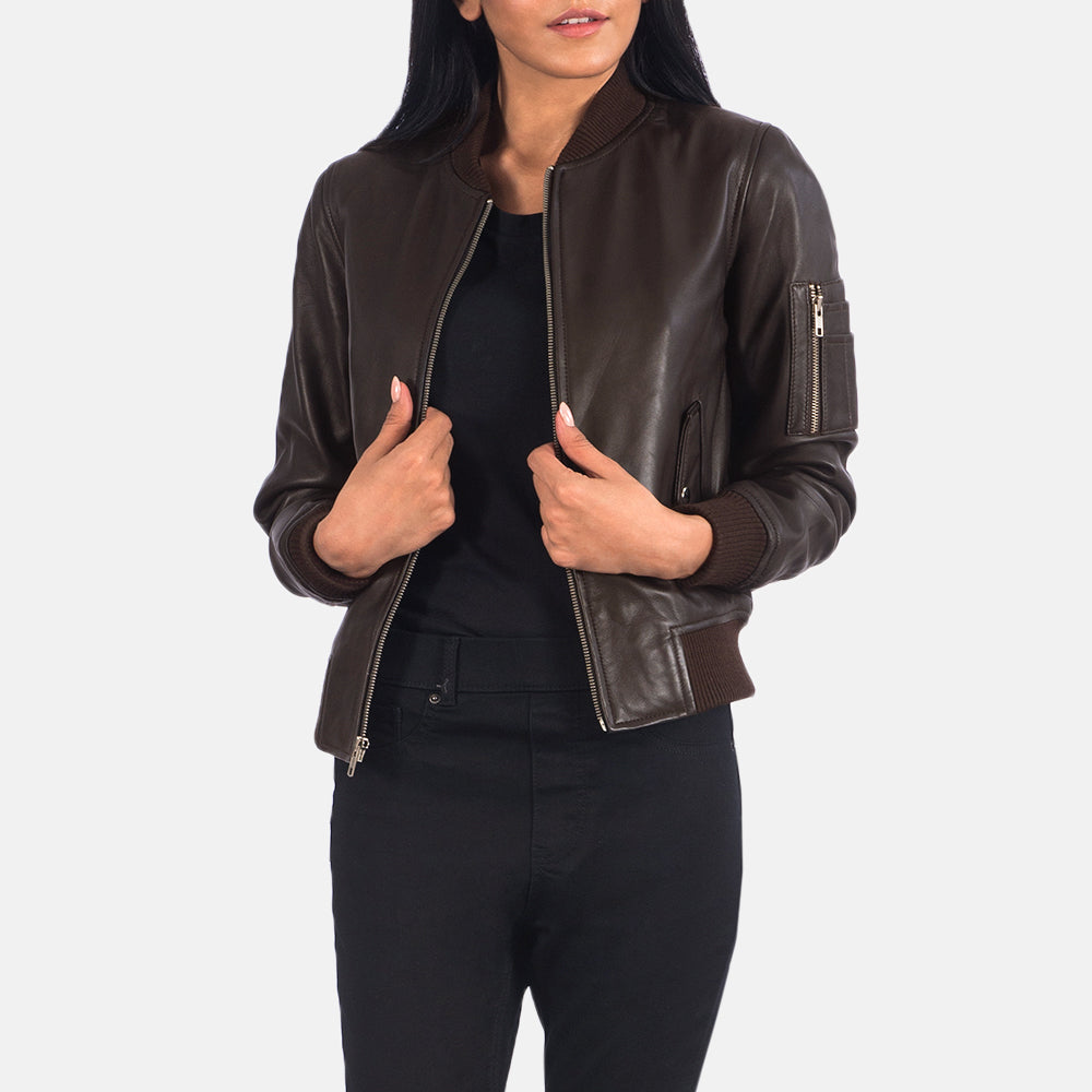 Dingwall brown sheepskin bomber jacket for women, photo 2