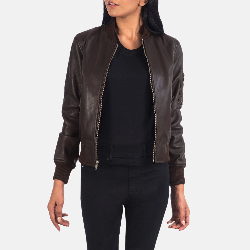 Dingwall brown sheepskin leather bomber jacket for women