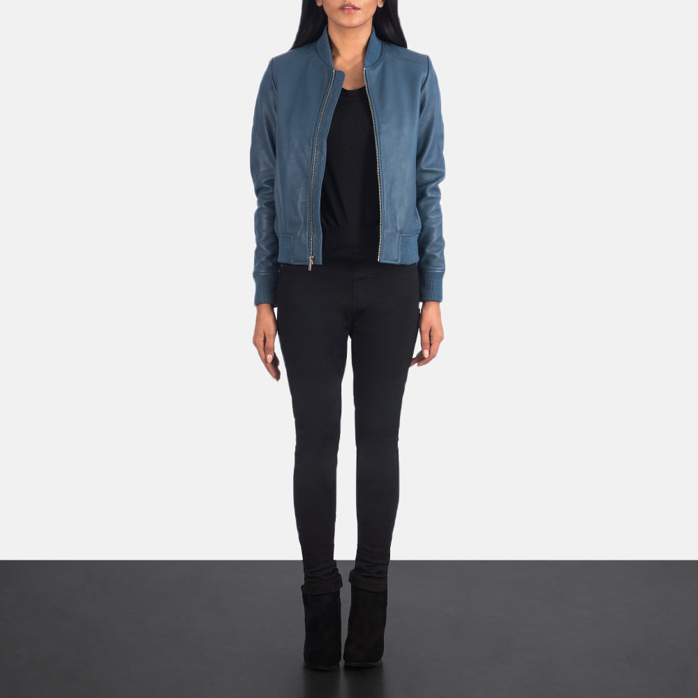 Annan blue sheepskin bomber jacket for women, photo 2
