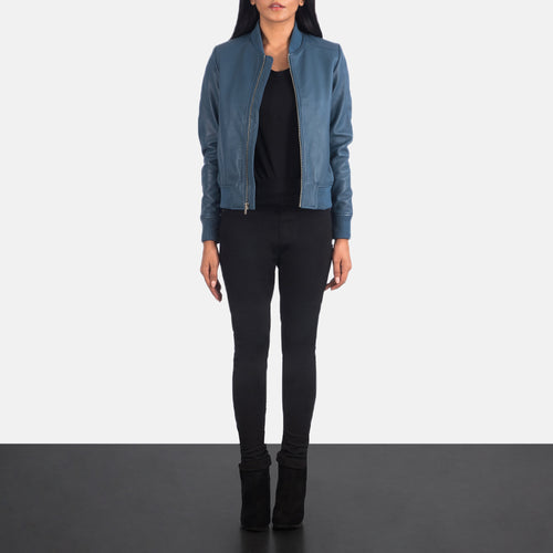 Annan blue sheepskin bomber jacket for women, photo 2