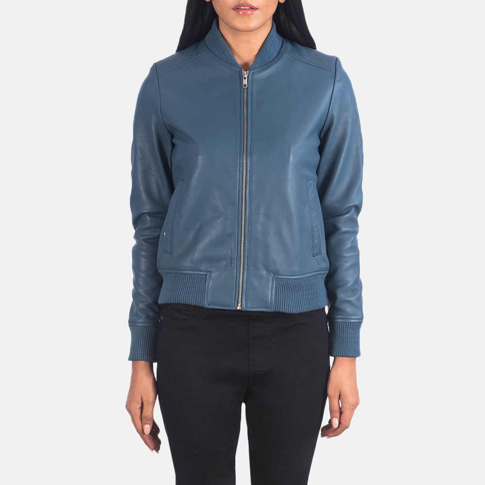 Annan blue sheepskin bomber jacket for women, photo 4
