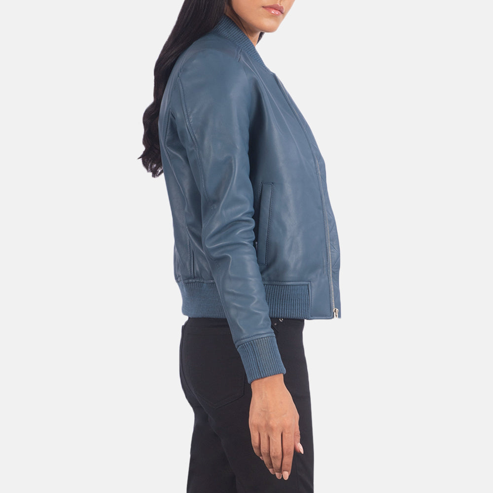 Annan blue sheepskin bomber jacket for women, photo 6