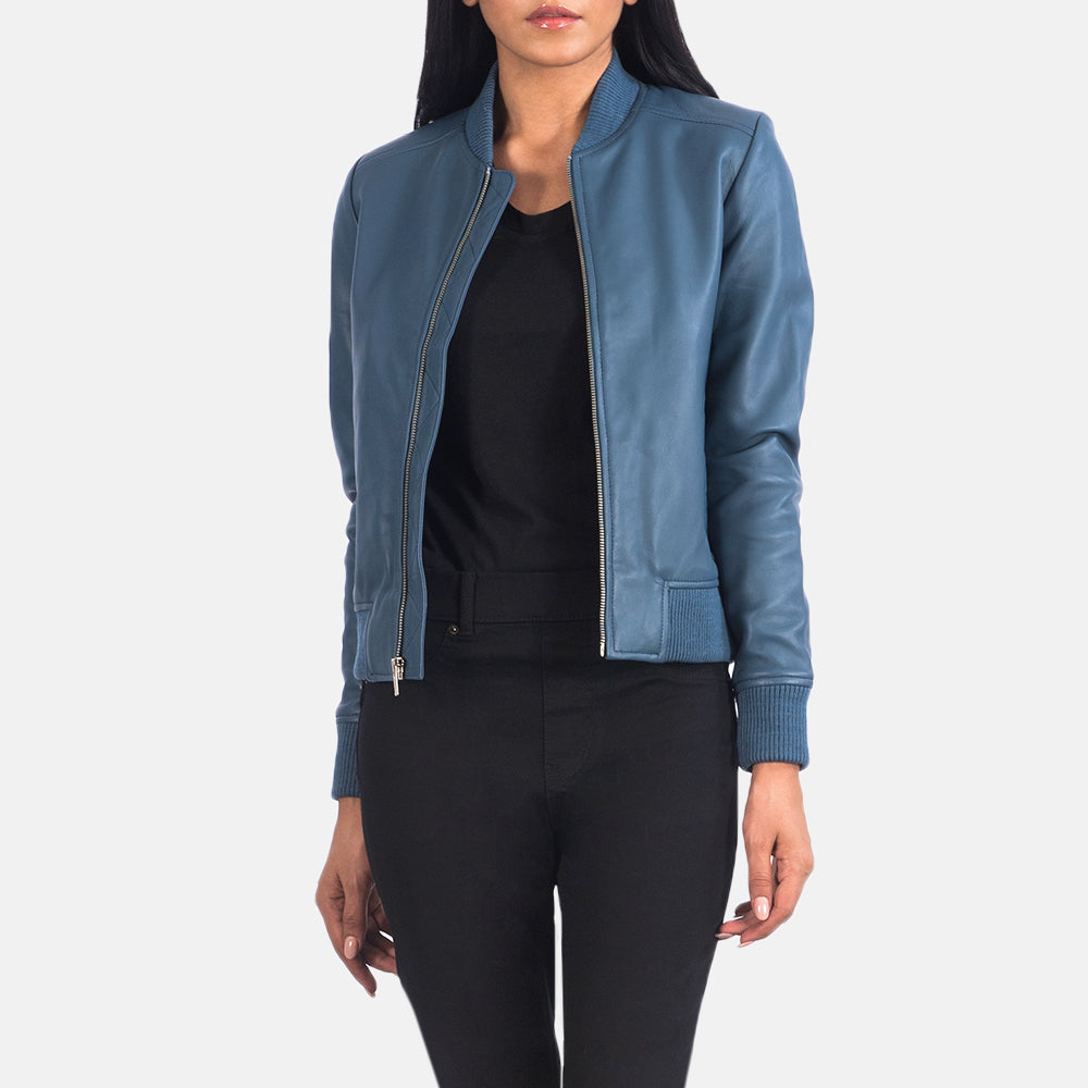 Annan blue sheepskin bomber jacket for women, photo 3