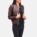 Airdrie maroon sheepskin leather bomber jacket for women