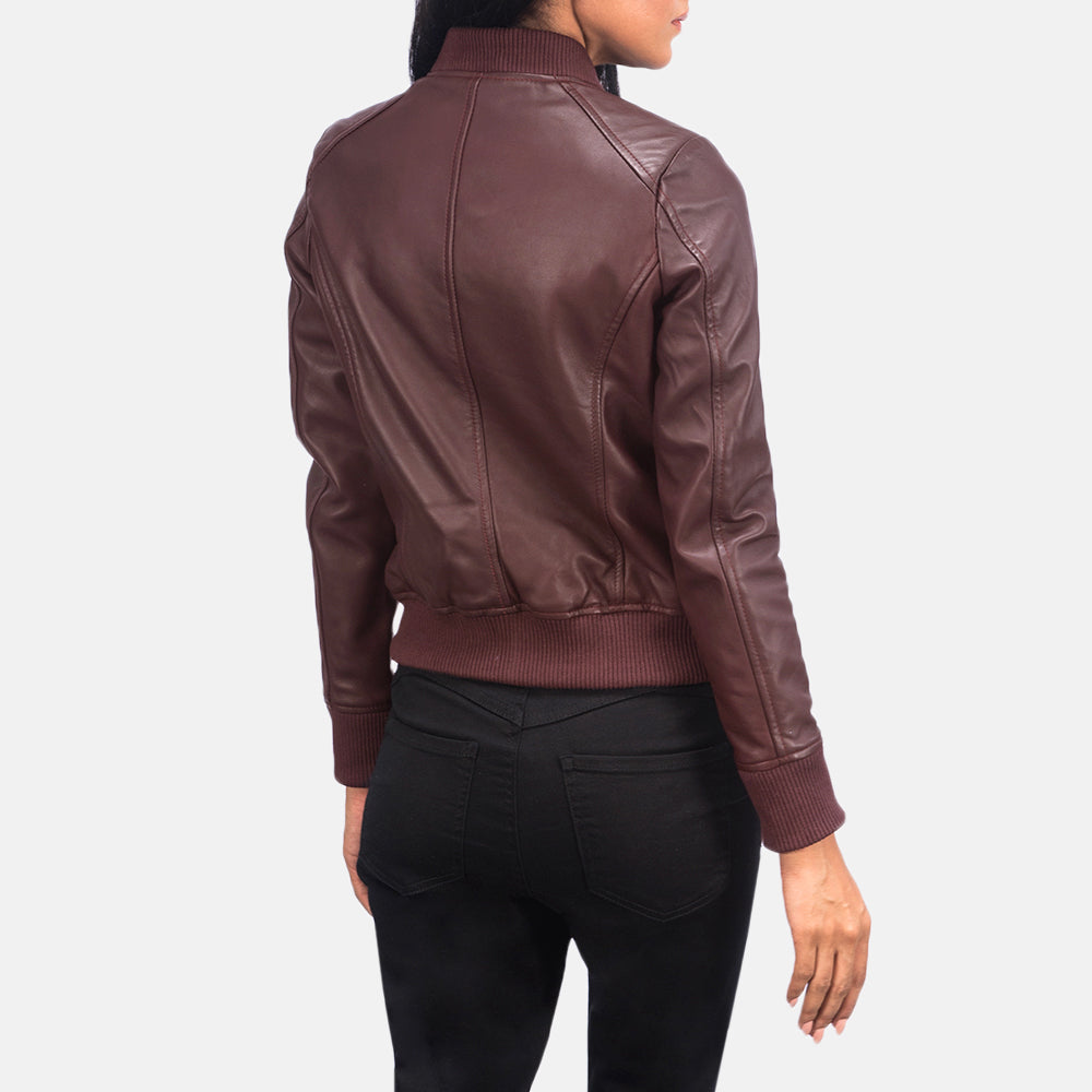 Airdrie maroon sheepskin bomber jacket for women, photo 4