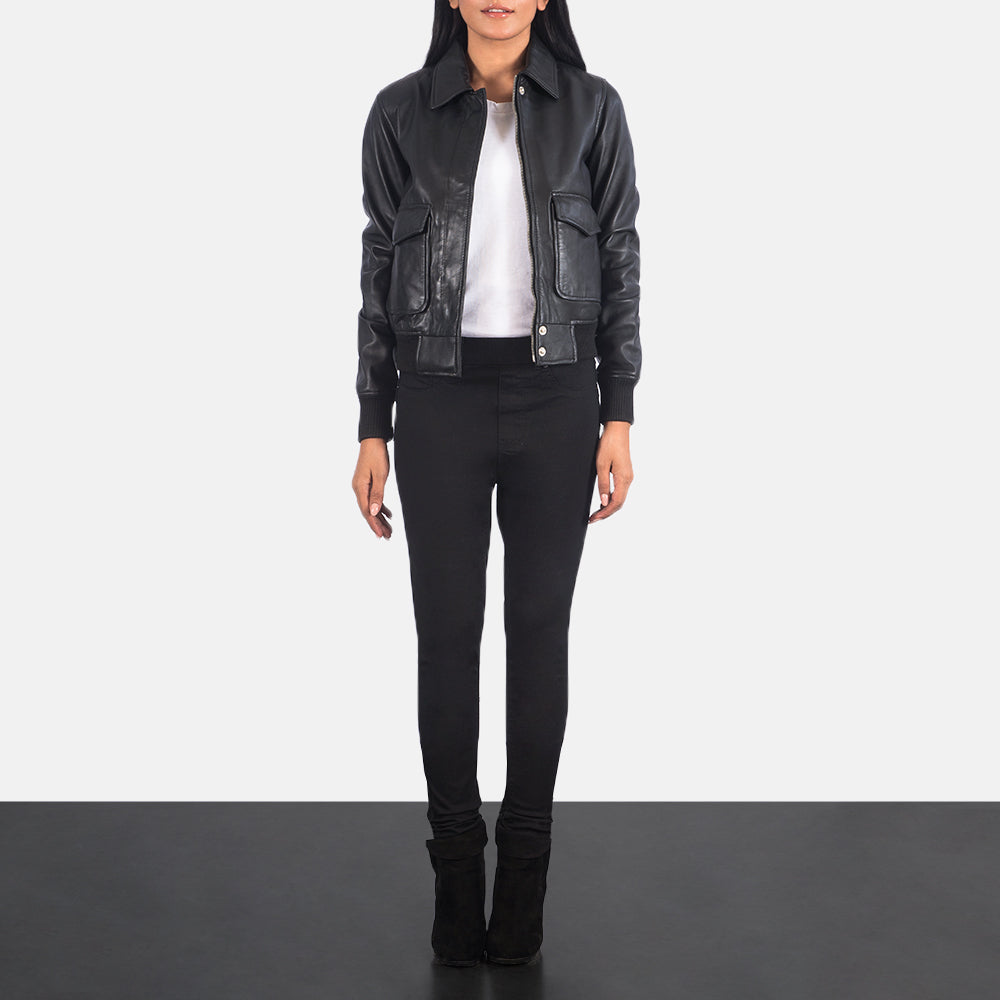 Balloch black sheepskin A-2 bomber jacket for women, photo 2