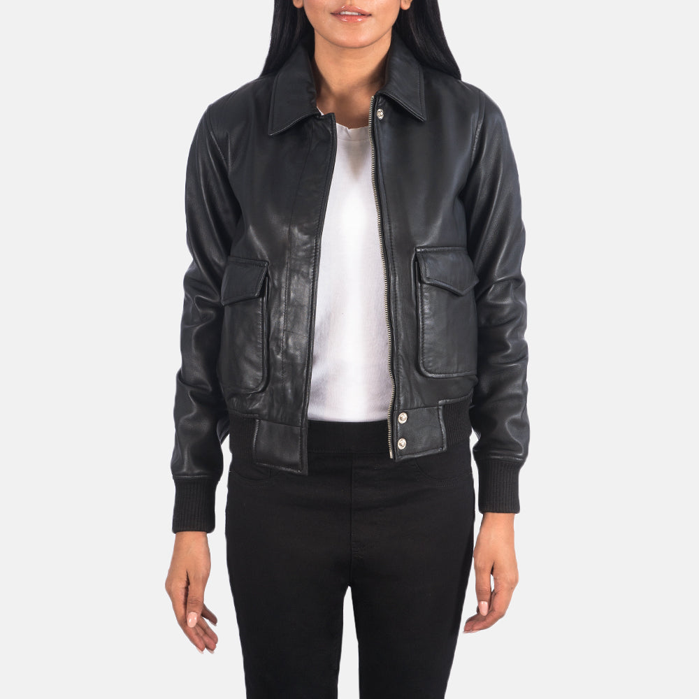 Balloch black sheepskin A-2 bomber jacket for women, photo 3