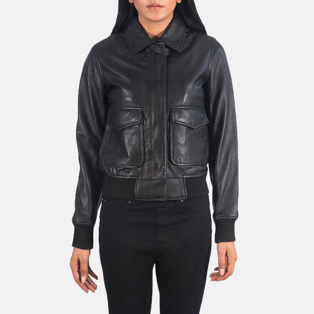 Balloch black sheepskin A-2 bomber jacket for women, photo 4
