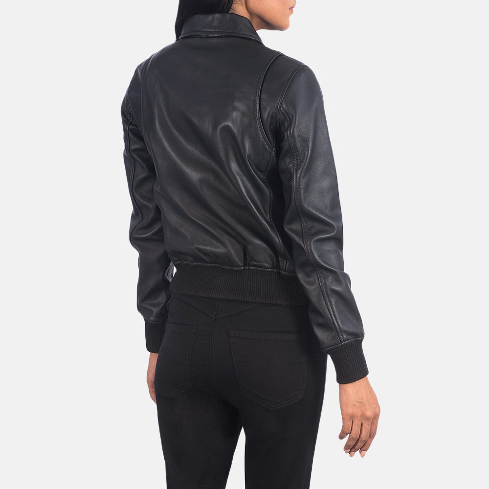 Balloch black sheepskin A-2 bomber jacket for women, photo 5