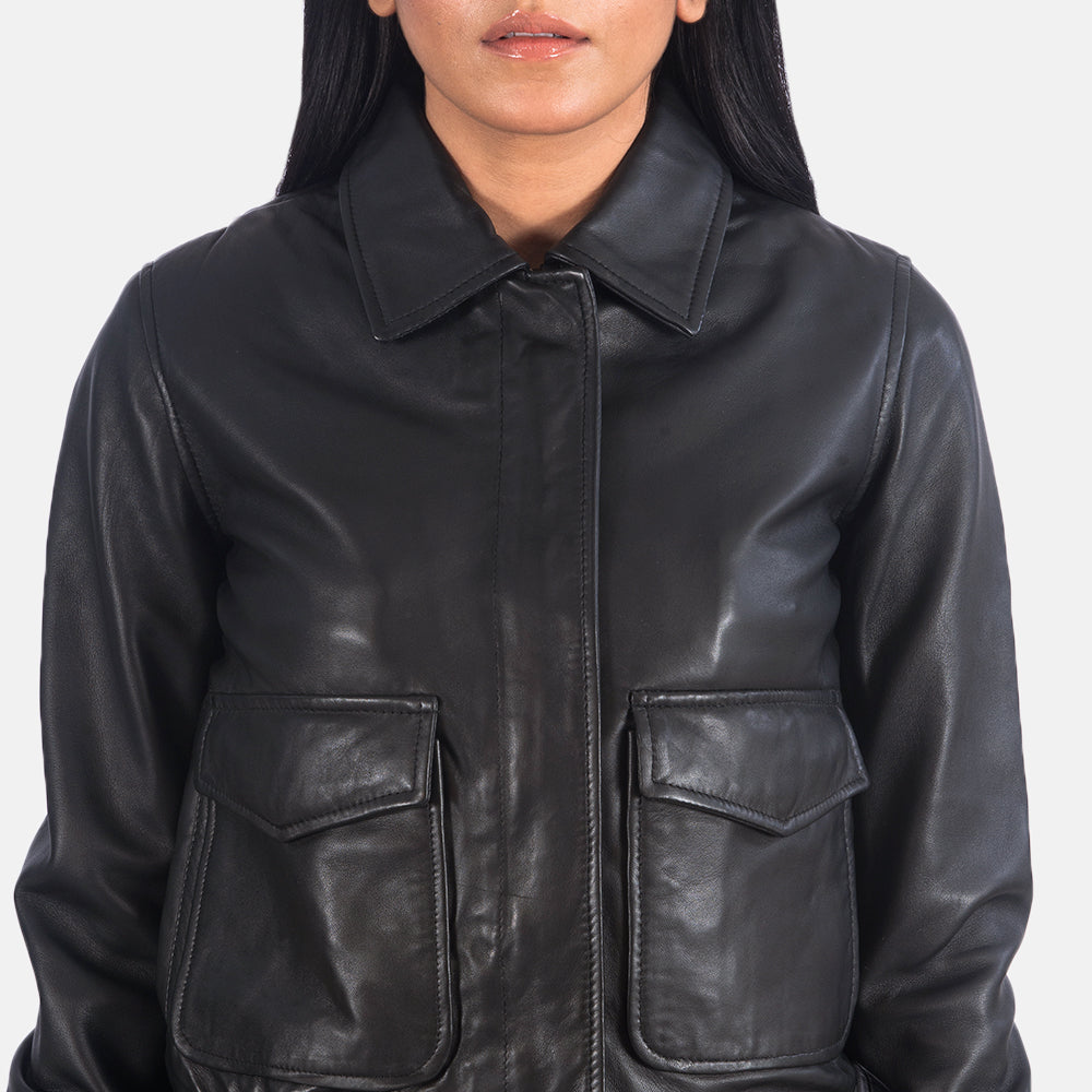 Balloch black sheepskin A-2 bomber jacket for women, photo 6