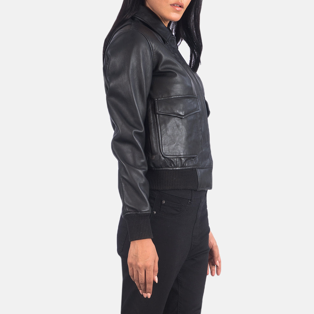 Balloch black sheepskin A-2 leather bomber jacket for women