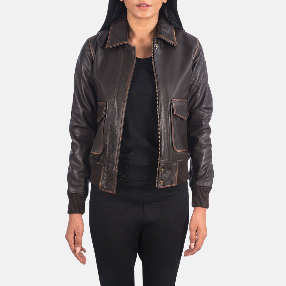 Bearsden brown goatskin bomber jacket for women, photo 3