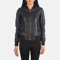 Dumfries black sheepskin leather bomber jacket for women