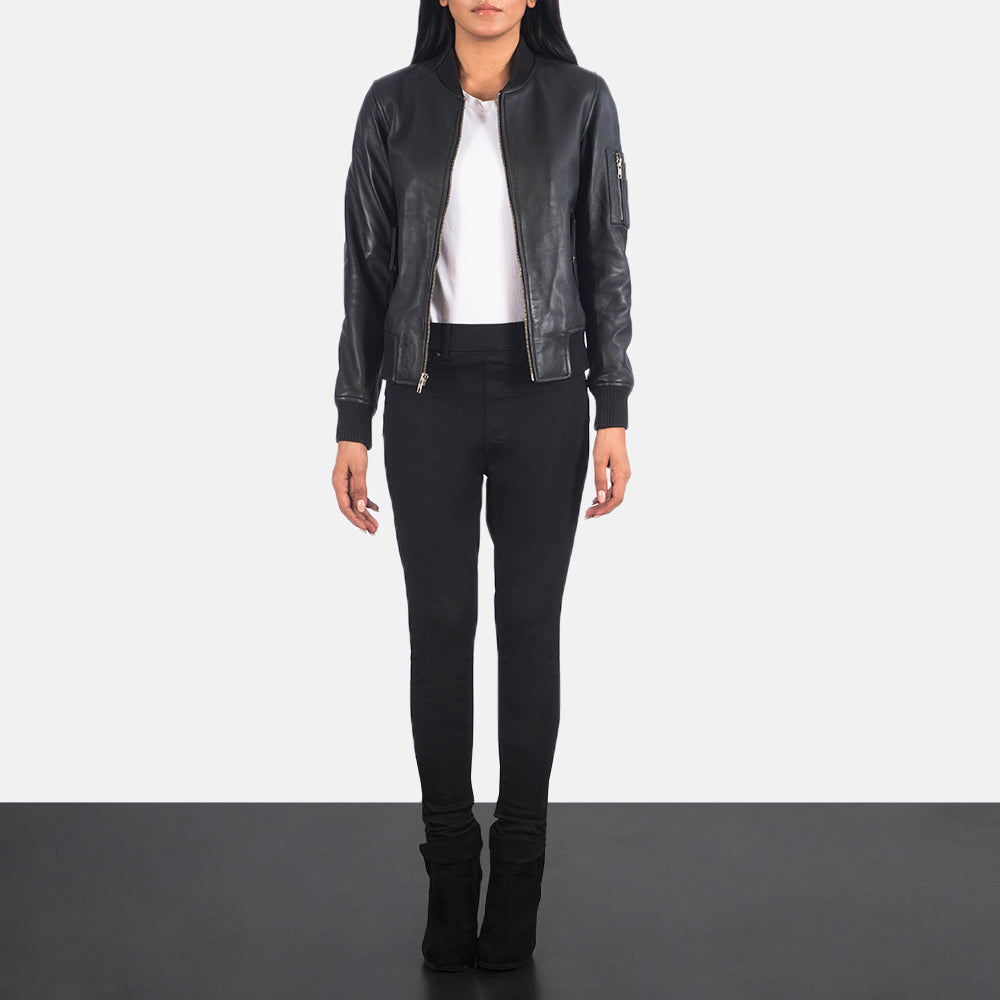 Dumfries black sheepskin bomber jacket for women, photo 2