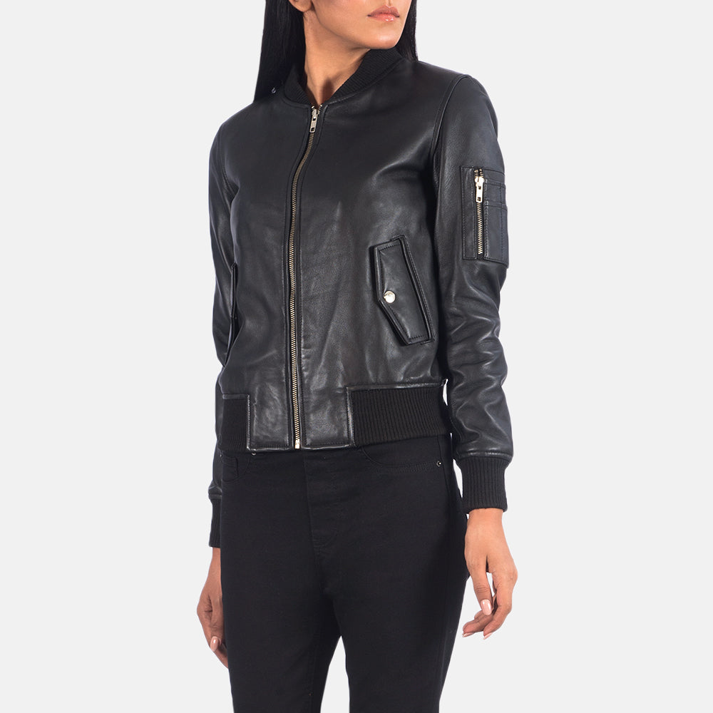 Dumfries black sheepskin bomber jacket for women, photo 3