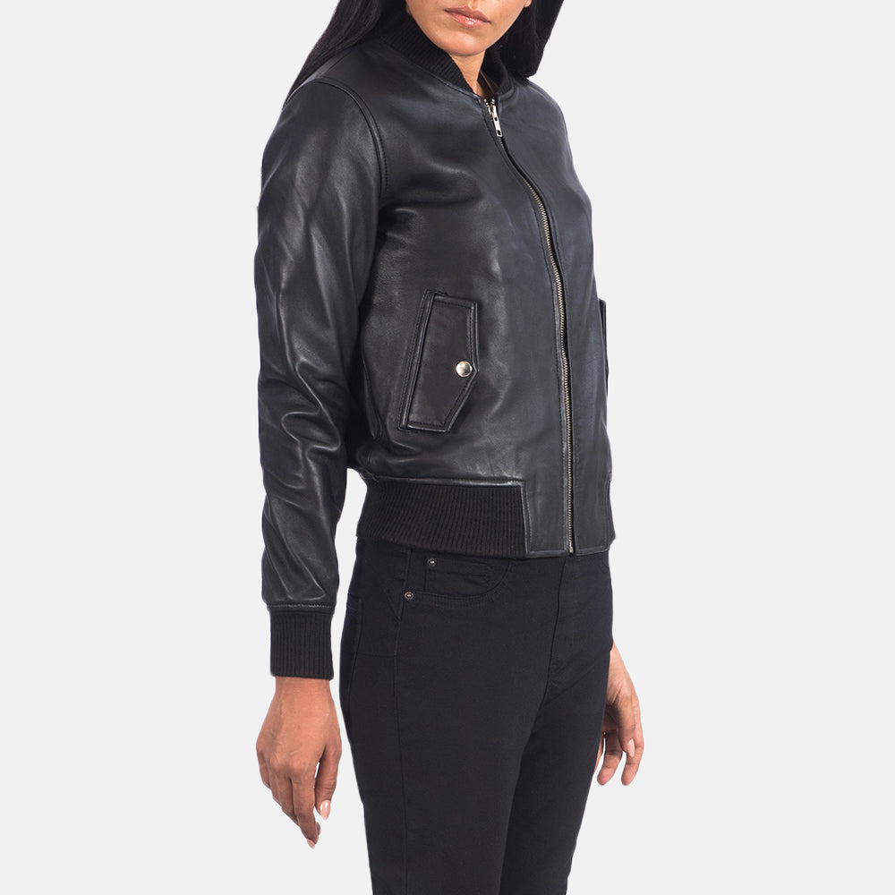 Dumfries black sheepskin bomber jacket for women, photo 4