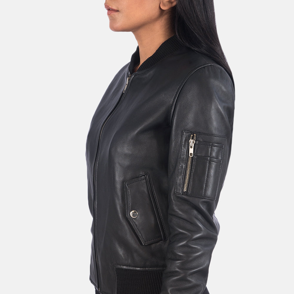 Dumfries black sheepskin bomber jacket for women, photo 6