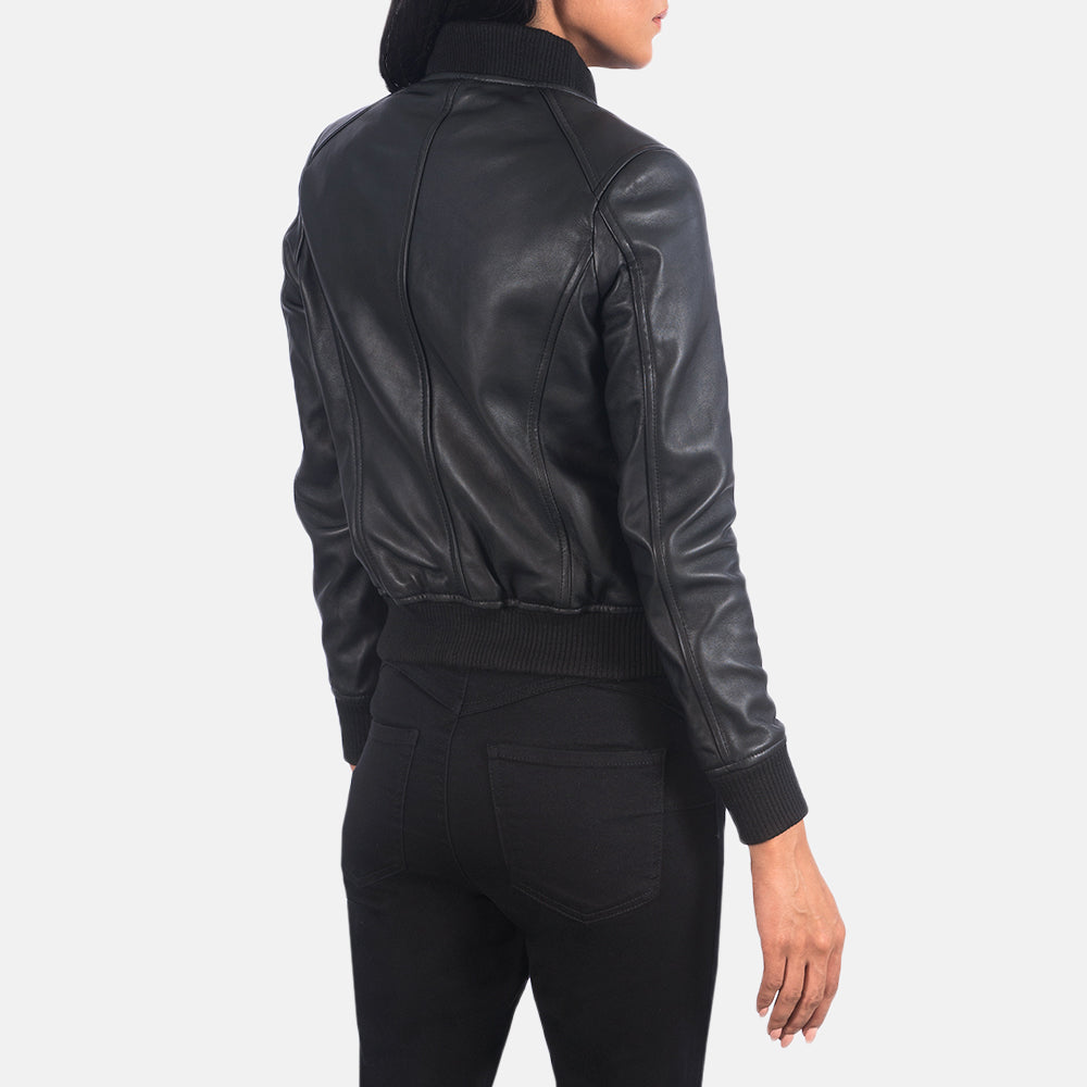 Aberdeen black sheepskin bomber jacket for women, photo 5