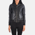 Aberdeen black sheepskin leather bomber jacket for women