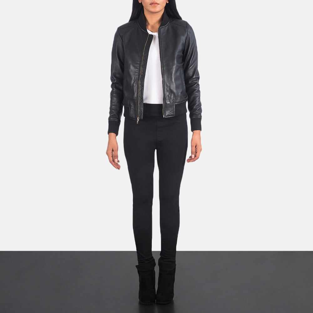 Aberdeen black sheepskin bomber jacket for women, photo 2