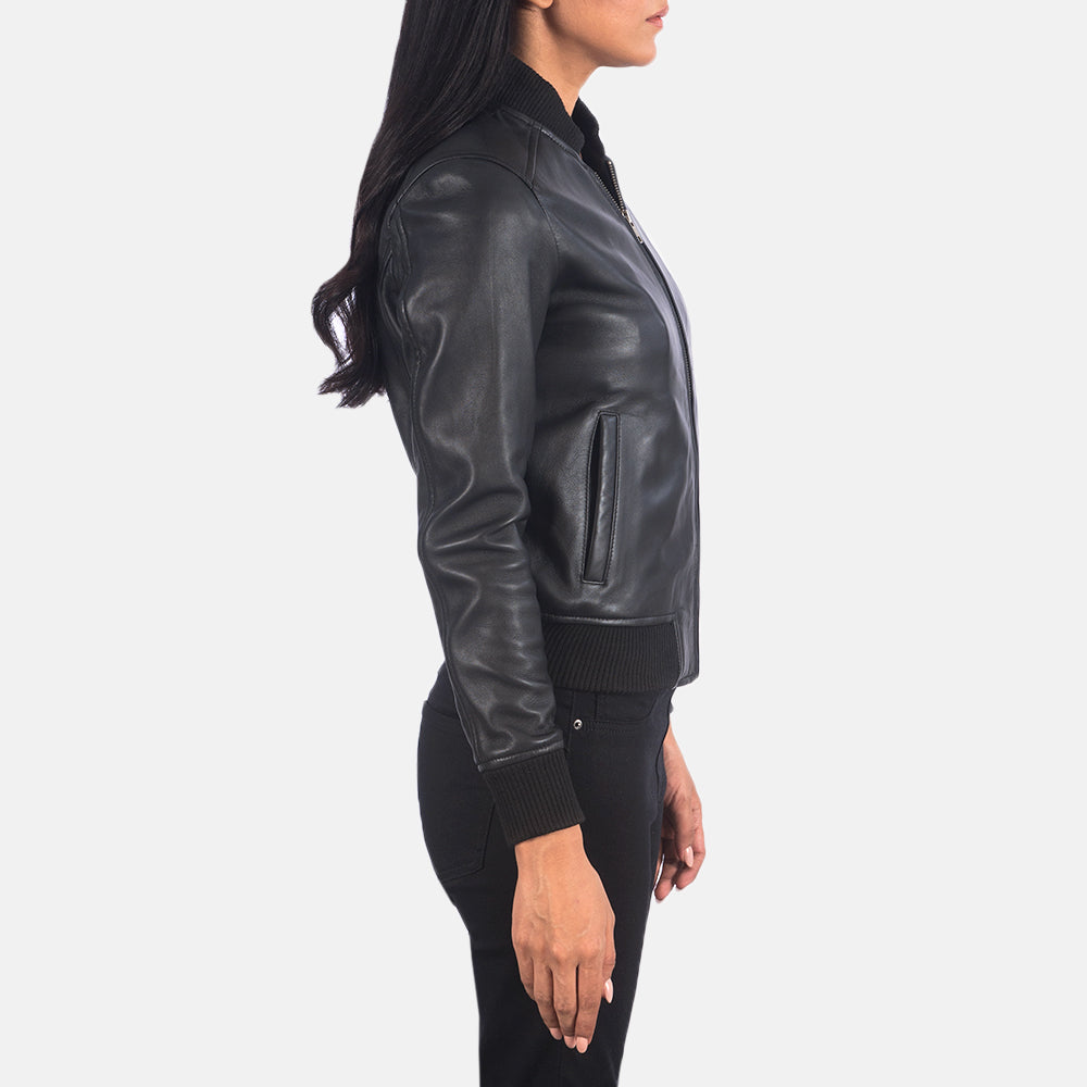 Aberdeen black sheepskin bomber jacket for women, photo 3