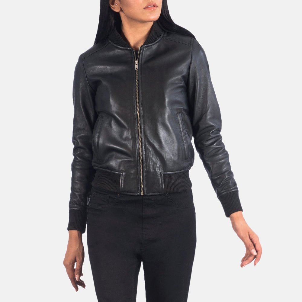 Aberdeen black sheepskin bomber jacket for women, photo 4