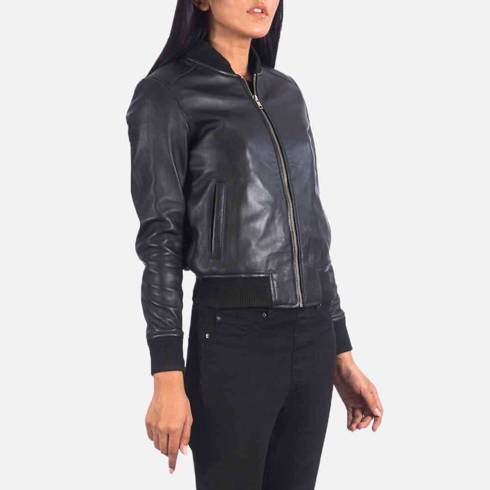 Aberdeen black sheepskin bomber jacket for women, photo 6