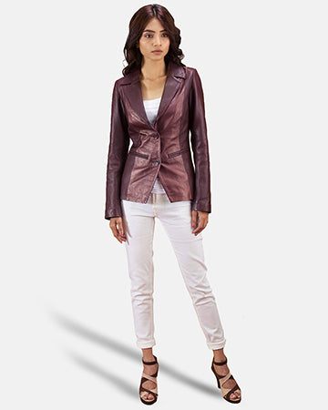 Oban maroon sheepskin leather blazer for women, photo 7