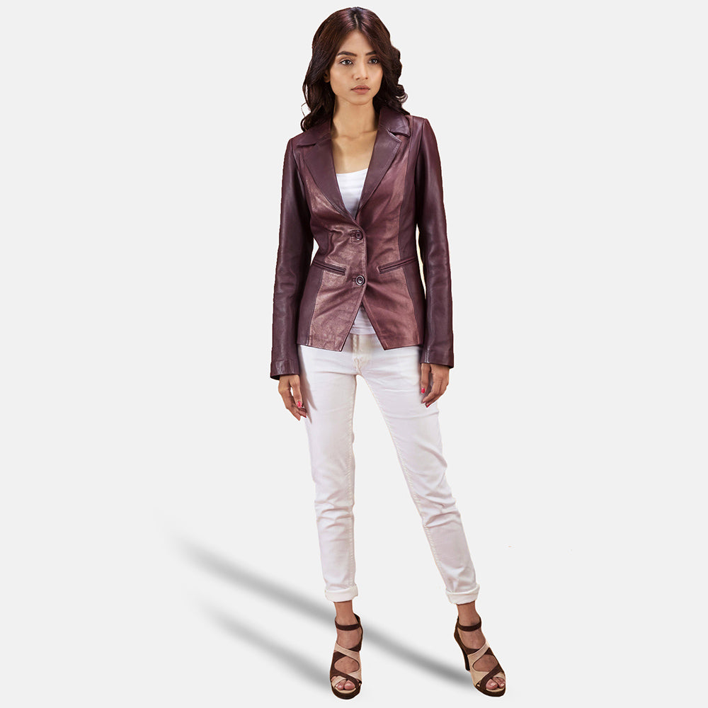 Oban maroon sheepskin leather blazer for women