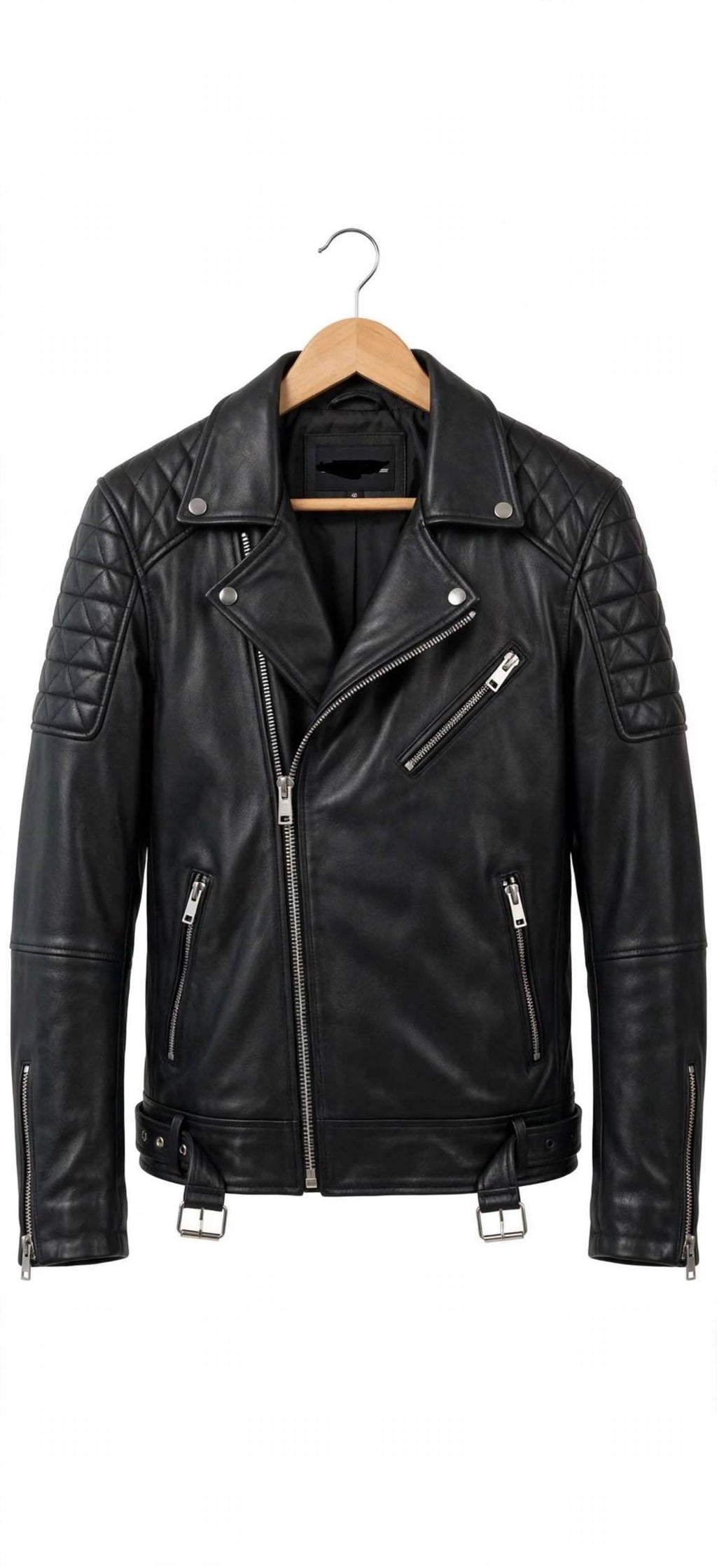 ARVO Black Diamond Quilted Biker Jacket Front View - Men's Lambskin Motorcycle Jacket with Asymmetrical Zip