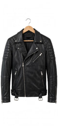 ARVO Black Diamond Quilted Biker Jacket Front View - Men's Lambskin Motorcycle Jacket with Asymmetrical Zip